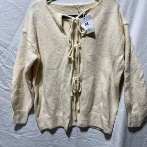Cream Sweater with Tie Front